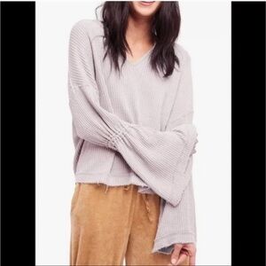 Free People Dahlia Bell-Sleeve Waffle Knit Long Sleeve Top Size Medium Lavender